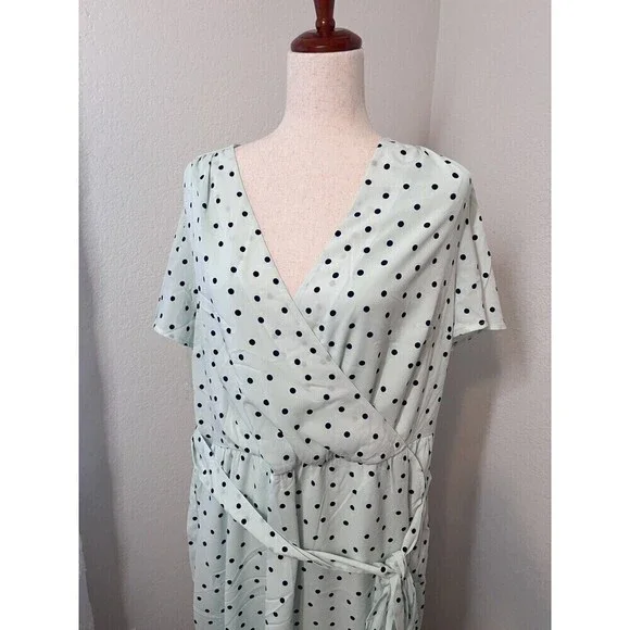 NWT Lane Bryant Faux Wrap Dress Size 16 Polka Dot Flirty Blue Midi Ruffle $90 - Picture 5 of 11